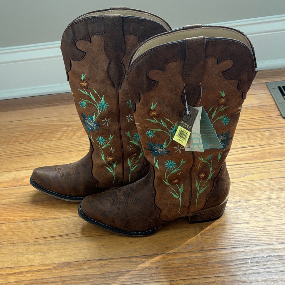 Roper Brown Floral Embroidered Western Boots